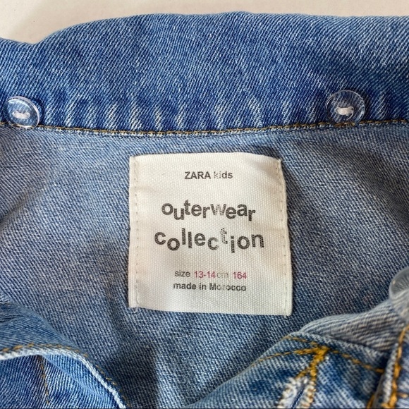 Zara Kids Girls Denim Jacket Sz 13-14 Raw Hem - Picture 5 of 11